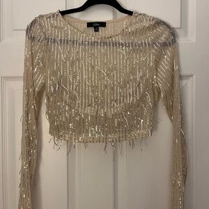 Mesh Sequin Fringe Two piece Midi Dress